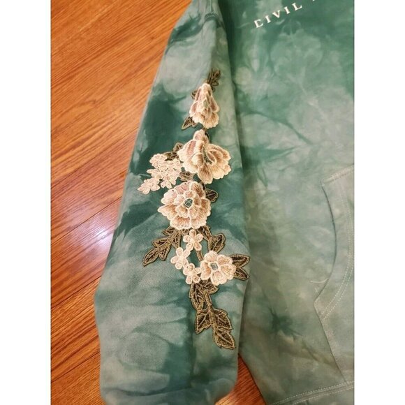 Civil Regime Aqua Marble Rose Hoodie Men's Size L Tie Dye Embroidered Flowers - Picture 5 of 10